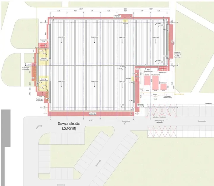 Skizze Gesamt Dachsanierung Schwimmhalle Sewanstraße in Berlin